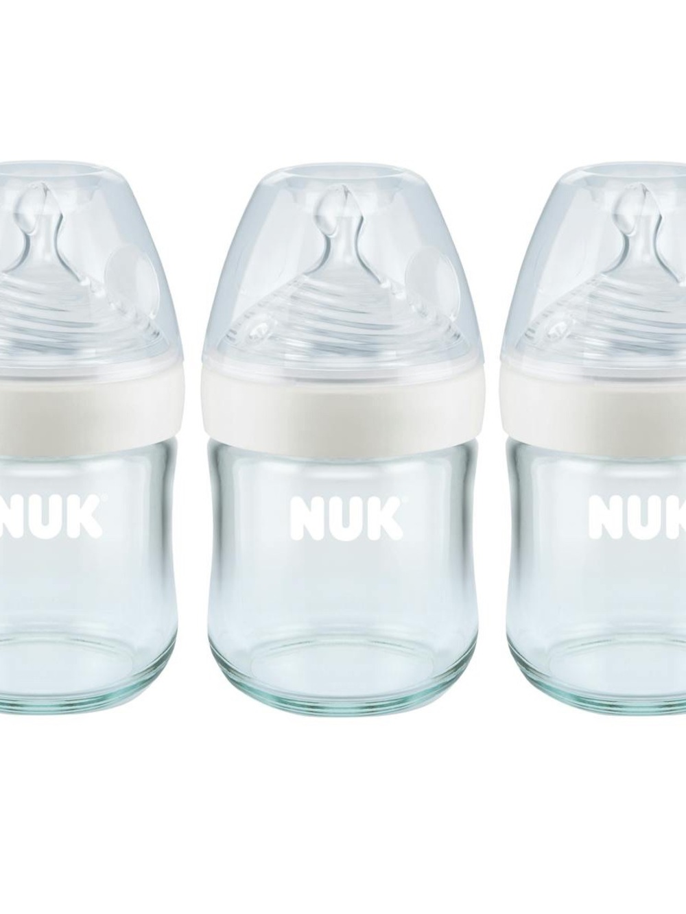 NUK Clear Glass Baby Bottles - Set of 3, 4oz. White Accents